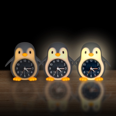 POPPY PENGUIN LED PINGWIN lampka z zegarem / ramką na zdjęcie, ciepła biel, ze ściemniaczem i budzikiem