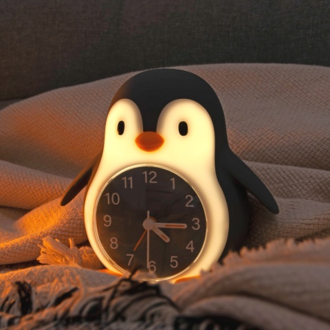 POPPY PENGUIN LED PINGWIN lampka z zegarem / ramką na zdjęcie, ciepła biel, ze ściemniaczem i budzikiem