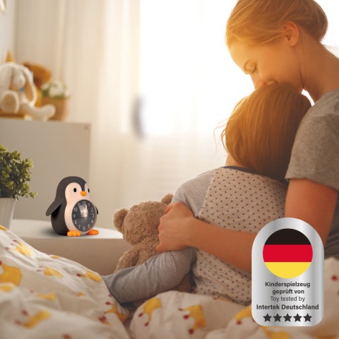 POPPY PENGUIN LED PINGWIN lampka z zegarem / ramką na zdjęcie, ciepła biel, ze ściemniaczem i budzikiem