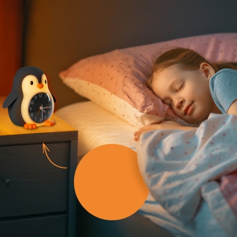 POPPY PENGUIN LED PINGWIN lampka z zegarem / ramką na zdjęcie, ciepła biel, ze ściemniaczem i budzikiem