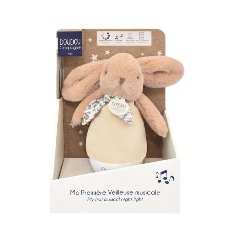 DOUDOU - lampka nocna muzyczna Lapin Doudou Culbuto, Doudou et Compagnie, 16 cm, beżowy piaskowy