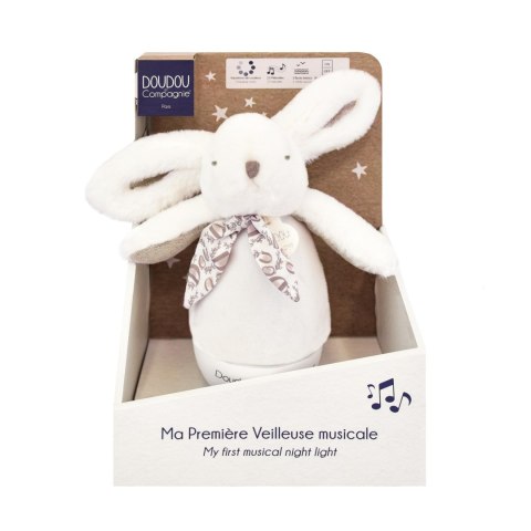DOUDOU - lampka nocna muzyczna Lapin Doudou Culbuto, Doudou et Compagnie, 16 cm, biała