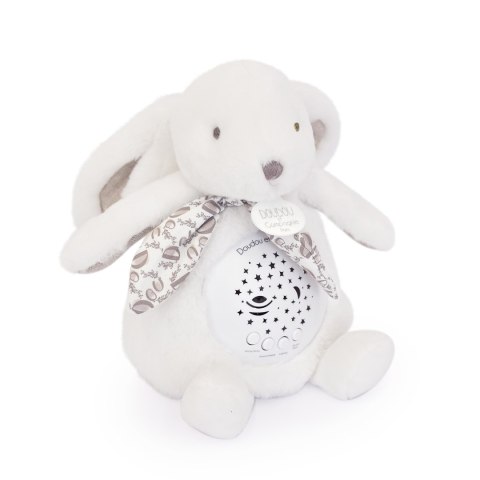DOUDOU - lampka projektor muzyczny króliczek Lapin Doudou Projection, Doudou et Compagnie, 19 cm, biały