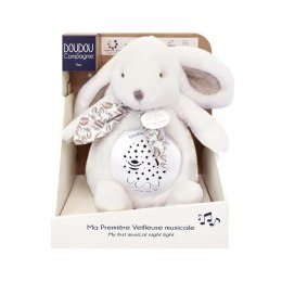 DOUDOU - lampka projektor muzyczny króliczek Lapin Doudou Projection, Doudou et Compagnie, 19 cm, biały