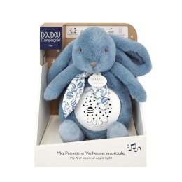DOUDOU - lampka projektor muzyczny króliczek Lapin Doudou Projection, Doudou et Compagnie, 19 cm, niebieski