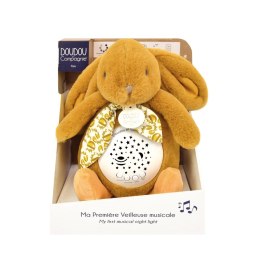 DOUDOU - lampka projektor muzyczny króliczek Lapin Doudou Projection, Doudou et Compagnie, 19 cm, ochra