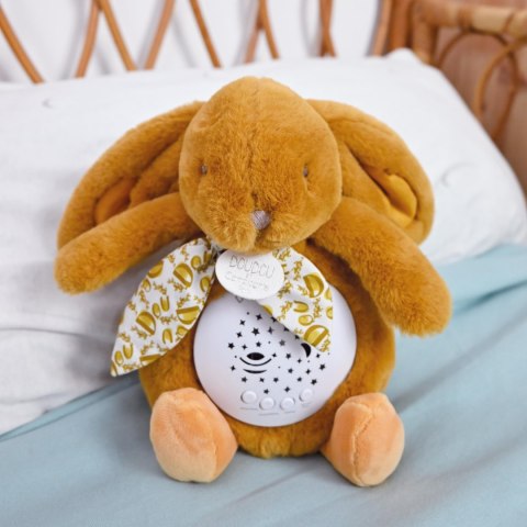 DOUDOU - lampka projektor muzyczny króliczek Lapin Doudou Projection, Doudou et Compagnie, 19 cm, ochra