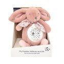 DOUDOU - lampka projektor muzyczny króliczek Lapin Doudou Projection, Doudou et Compagnie, 19 cm, różowy
