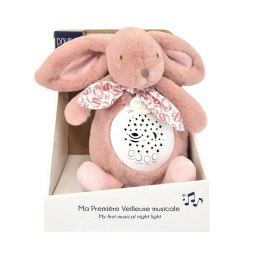 DOUDOU - lampka projektor muzyczny króliczek Lapin Doudou Projection, Doudou et Compagnie, 19 cm, różowy