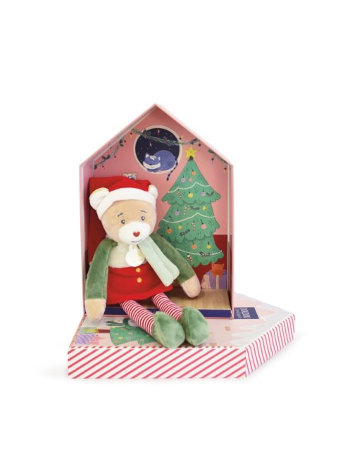 DOUDOU - przytulanka chochlik świąteczny z domkiem, Doudou et Compagnie, 27 cm, Farceur Cannelle