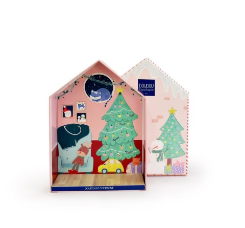 DOUDOU - przytulanka chochlik świąteczny z domkiem, Doudou et Compagnie, 27 cm, Farceur Cannelle