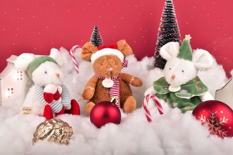 DOUDOU - przytulanki myszki świąteczne Boule de Neige, Doudou et Compagnie, 15 cm, 6 szt. ZESTAW