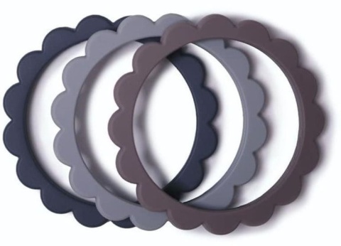Zestaw silikonowych gryzaków bransoletka Flower Dove Gray / Steel / Stone, Mushie