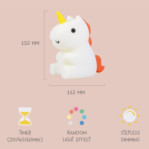 MAGGY MAGIC LED JEDNOROŻEC dziecięca lampka nocna, Ciepła biel/RGB ze ściemniaczem