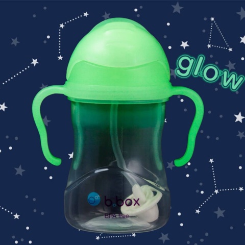 Bidon ze słomką dla dziecka, butelka na wodę 240 ml, Glow in the dark, b.box