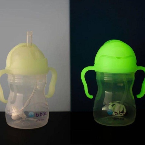 Bidon ze słomką dla dziecka, butelka na wodę 240 ml, Glow in the dark, b.box