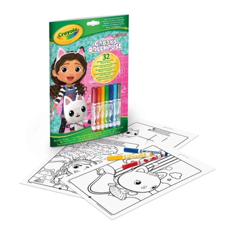 Crayola Kolorowanka dla dzieci z łamigłówkami i flamastrami Koci Domek Gabi 3+