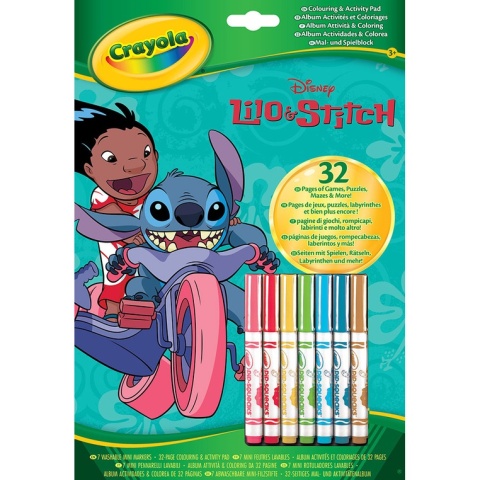Crayola Kolorowanka dla dzieci z łamigłówkami i flamastrami Lilo i Stitch 3+