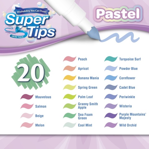 Crayola Super Tips Flamastry mazaki dla dzieci zmywalne pastelowe 20szt.