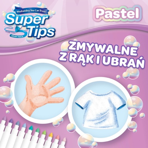 Crayola Super Tips Flamastry mazaki dla dzieci zmywalne pastelowe 20szt.