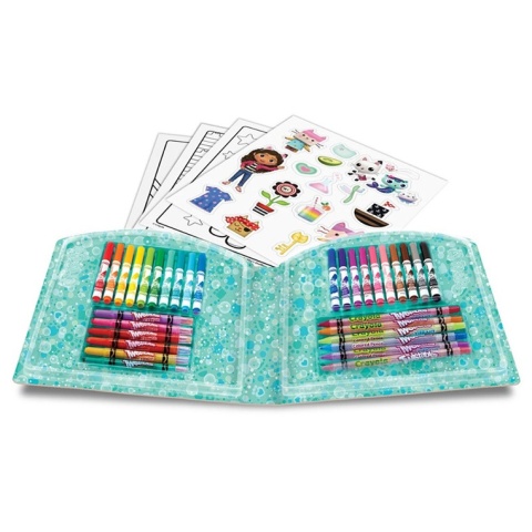 Crayola Zestaw artystyczny (flamastry, kredki wykręcane, kredki świecowe, naklejki, kolorowanki) 40 el. Koci Domek Gabi 5+
