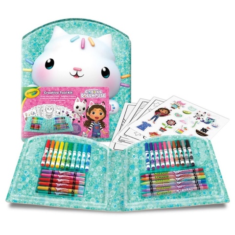 Crayola Zestaw artystyczny (flamastry, kredki wykręcane, kredki świecowe, naklejki, kolorowanki) 40 el. Koci Domek Gabi 5+