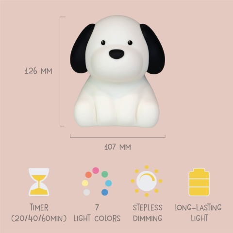 BENNY BEAGLE LED PIES dziecięca lampka nocna z funkcją Dreamlight / RGB / ciepła biel, ze ściemniaczem