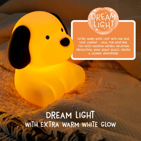 BENNY BEAGLE LED PIES dziecięca lampka nocna z funkcją Dreamlight / RGB / ciepła biel, ze ściemniaczem