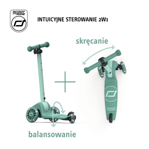 SCOOTANDRIDE Highwaykick 3S Hulajnoga z systemem sterowania 2w1 i kółkami LED składana 3+ Forest