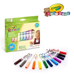 Crayola Flamastry mazaki dla dzieci zmywalne z płaską końcówką odporną na nacisk Mini Kids 12szt. 12m+