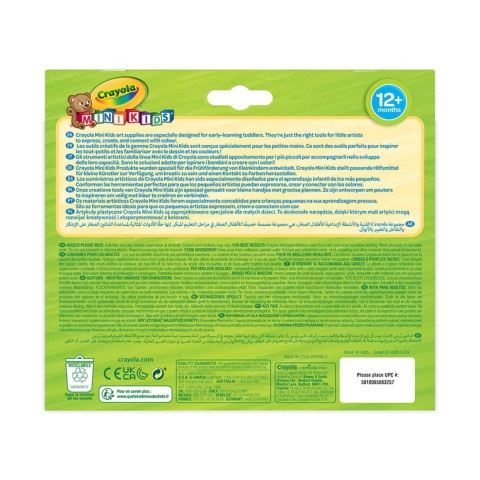 Crayola Flamastry mazaki dla dzieci zmywalne z płaską końcówką odporną na nacisk Mini Kids 12szt. 12m+