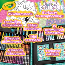Zestaw w walizce (kolorowanki,naklejki,kredki świecowe, redki,flamastry,klej brokatowy,papier ozdobny)115 el. Koci Domek Gabi 5+