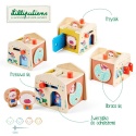 LILLIPUTIENS Drewniany domek manipulacyjny Zabawa w chowanego 12 m+